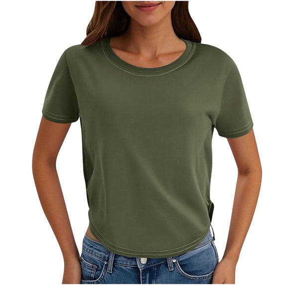 Sexlip Womens Short Sleeve Solid Crew Neck T Shirt Stretchy Fabric Form Fitting Design Casual Silhouette for Daily Errands Green S