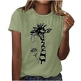 thumbnail image 1 of Sexlip Womens Short Sleeve T Shirt Patterned Text Print Crew Neck Design Soft Fabric Relaxed Silhouette for Daily Wear Green M, 1 of 6