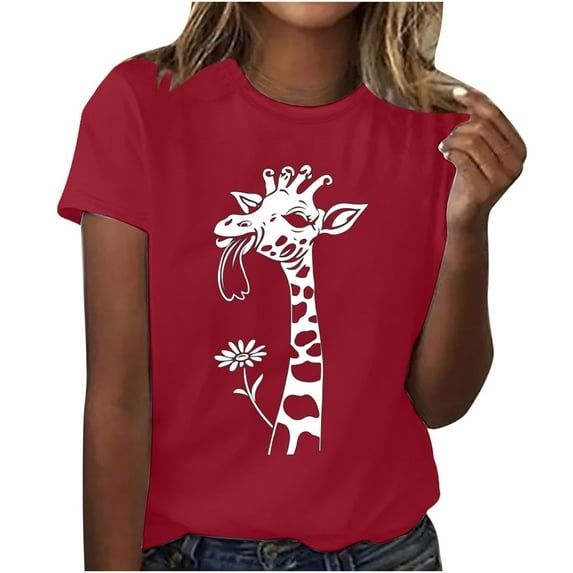 Sexlip Womens Short Sleeve T Shirt Patterned Text Print Crew Neck Design Soft Fabric Relaxed Silhouette for Daily Wear Red S