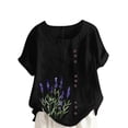 thumbnail image 1 of Sexlip Womens Short Sleeve Top Lavender Print Side Button Design Decorative Necklace Detail Soft Fabric Relaxed Silhouette for Outdoor Relaxation Black M, 1 of 5