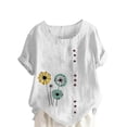 thumbnail image 1 of Sexlip Womens Short Sleeve Top Pattern Print Fringe Hem Side Button Design Loose Sleeve Soft Fabric Relaxed Silhouette for Weekend Outings White XXXXL, 1 of 5