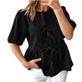 thumbnail image 1 of Sexlip Womens Short Sleeve Top Puff Sleeve Drawstring Waist V Neck Soft Fabric Relaxed Silhouette for Daily Leisure Black S, 1 of 7