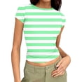 thumbnail image 1 of Sexlip Womens Short Sleeve Top Striped Pattern Off The Shoulder Design Soft Fabric Slim Silhouette for Daily Wear Green XXL, 1 of 5