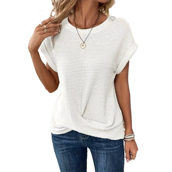 Sexlip Womens Short Sleeve Top V Neck Pocket Detail Design Soft Fabric Relaxed Silhouette for Daily Leisure White XS