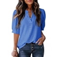 thumbnail image 1 of Sexlip Womens Short Sleeve V Neck Blouse Button Front Design Durable Fabric Relaxed Silhouette for Office Wear Blue M, 1 of 7