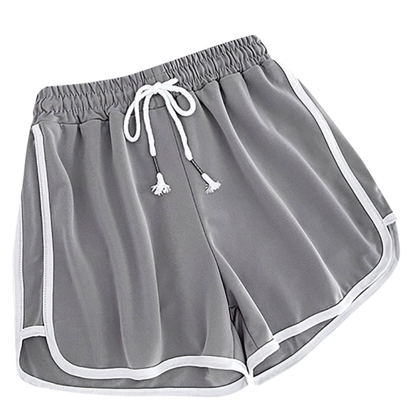 Sexlip Womens Shorts Double Layer Design Drawstring Waist Soft Fabric Relaxed Silhouette for Daily Leisure Gray M