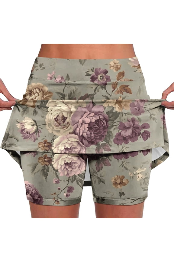 Womens Shorts Large Floral Pattern Layered Design Elastic Waist Soft Fabric Snug Silhouette for Casual Outings Multicolor XXXL