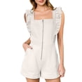 thumbnail image 1 of Sexlip Womens Shorts Romper Style Ruffled Strap Button Detail Elastic Waist Soft Fabric Relaxed Silhouette for Weekend Gatherings White XL, 1 of 6