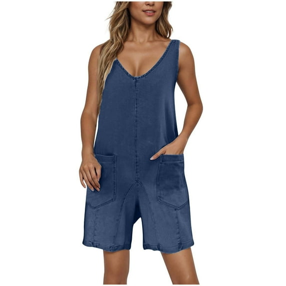 Sexlip Womens Shorts Sleeveless Romper Style Gradient Print Elastic Waist Soft Fabric Relaxed Silhouette for Weekend Gatherings Blue XL