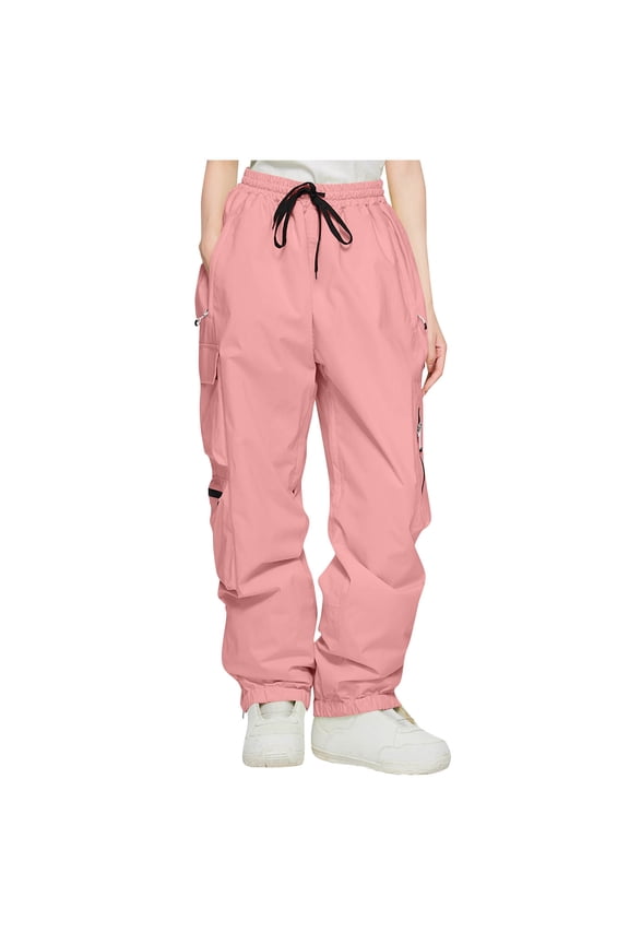 Womens Ski Snow Pants Winter Windproof Insulated Snowboard Overalls Baggy Elastic Waist Padded Snow Pants with Pockets Red XXL