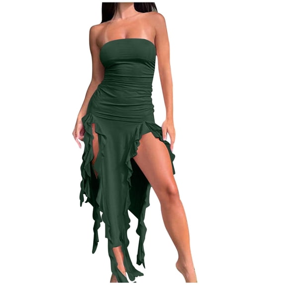 Sexlip Womens Sleeveless Bodycon Dress High Slit Design Mesh Patchwork Stretchy Fabric Casual Silhouette for Night Events Green L