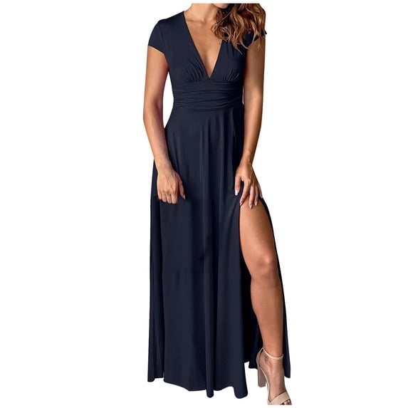 Sexlip Womens Sleeveless Bodycon Maxi Dress V Neck Design Stretchy Fabric Relaxed Silhouette for Evening Events Blue M