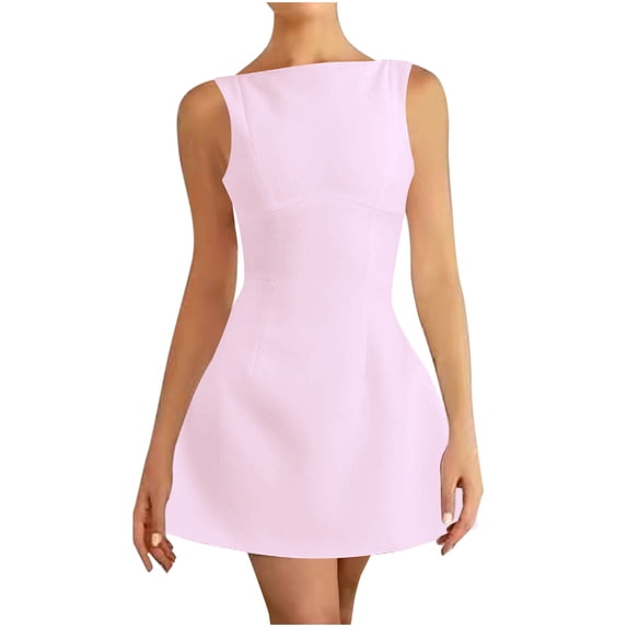 Sexlip Womens Sleeveless Crew Neck Slim Mini Dress Simple Chic Casual Vacation Everyday Dress Pink L