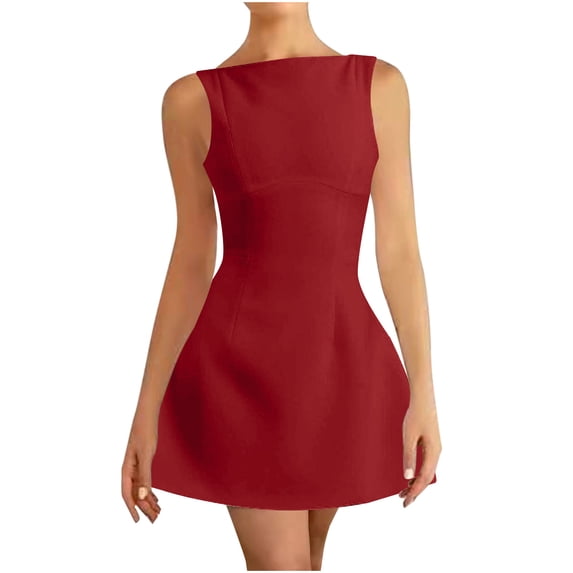Sexlip Womens Sleeveless Crew Neck Slim Mini Dress Simple Chic Casual Vacation Everyday Dress Red L