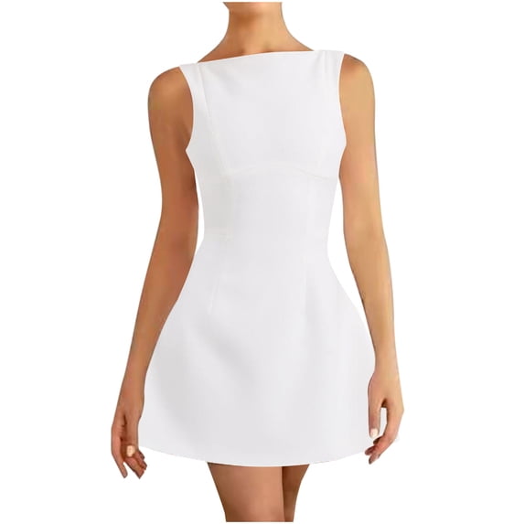 Sexlip Womens Sleeveless Crew Neck Slim Mini Dress Simple Chic Casual Vacation Everyday Dress White S