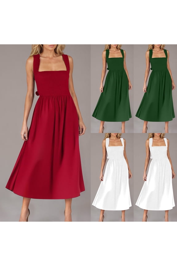 Womens Sleeveless Fit Flare Dress Sweetheart Neck Design Stretchy Fabric Relaxed Silhouette for Formal Events Green L