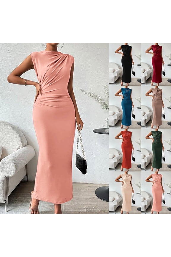 Womens Sleeveless Maxi Dress Bodycon Design Ruched Detail Soft Fabric Casual Silhouette for Party Events Green L