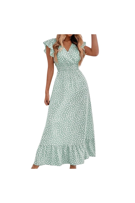 Womens Sleeveless Maxi Dress Floral Print Design V Neck Wrap Lightweight Fabric Relaxed Silhouette for Brunch Outings Green S
