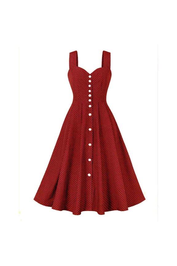 Womens Sleeveless Midi Dress Button Front Design V Neck A Line Silhouette Breathable Fabric Formal Silhouette for Office Wear Red S