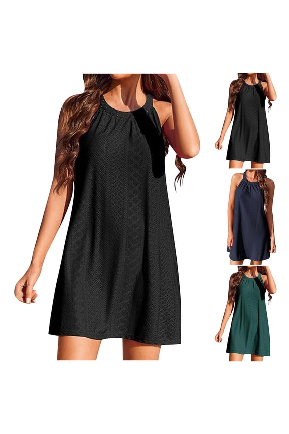 Womens Sleeveless Mini Dress A Line Design Soft Fabric Casual Silhouette for Brunch Outings Black L