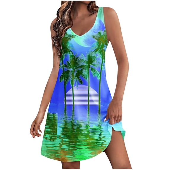 Sexlip Womens Sleeveless Mini Dress Tie Dye Ombre Design Halter Neck Breathable Fabric Casual Silhouette for Beach Days Blue S
