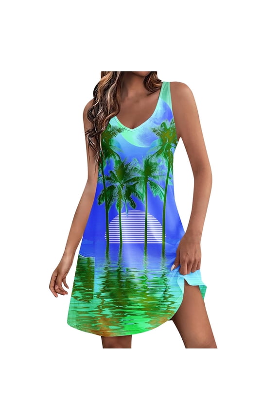 Womens Sleeveless Mini Dress Tie Dye Ombre Design Halter Neck Breathable Fabric Casual Silhouette for Beach Days Blue S