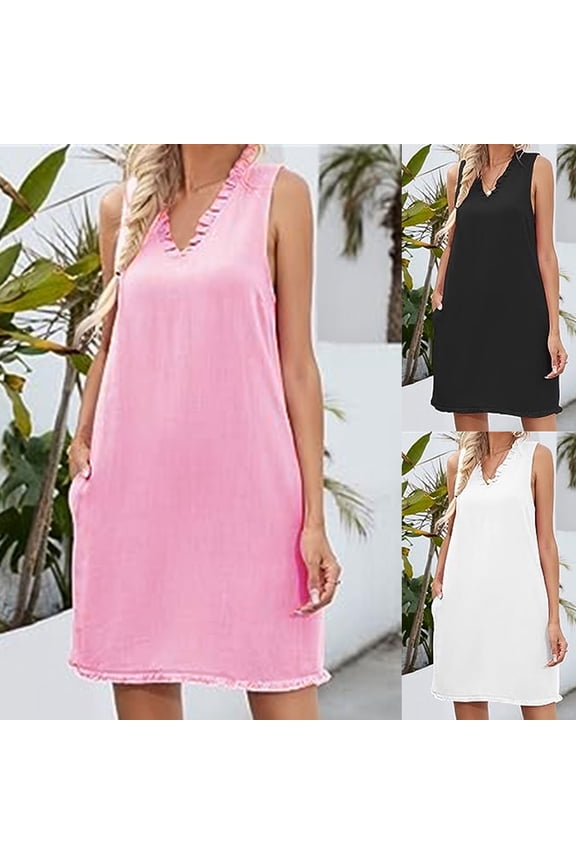 Womens Sleeveless Shift Dress Minimalist Design Stretchy Fabric Casual Silhouette for Party Events Black L