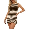 thumbnail image 1 of Sexlip Womens Sleeveless Striped Mini Dress V Neck Design Stretchy Fabric Relaxed Silhouette for Casual Outings Brown M, 1 of 6