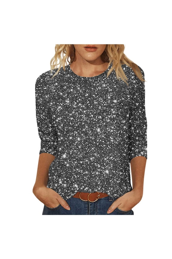 Womens Sparkle Pattern Blouse Half Sleeve Round Neck Design Soft Fabric Eye-catching Silhouette for Casual Gatherings Gray S