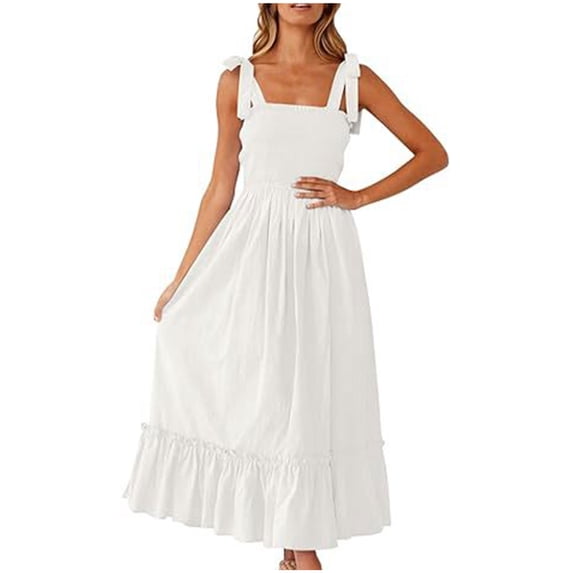 Sexlip Womens Square Neck Chiffon Midi Dress Ruffled Hem Design Lightweight Fabric Relaxed Silhouette for Vacation Looks White XL