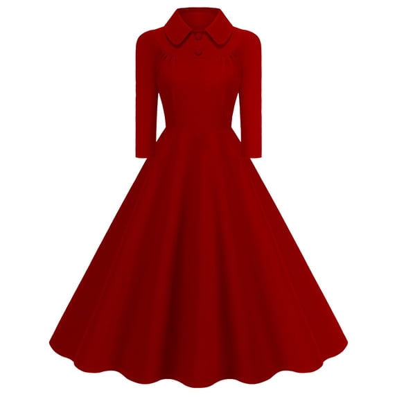 Sexlip Womens Square Neck Puff Sleeve Swing Midi Dress Flowy Elegant Wedding Guest Tea Party Dress Red L
