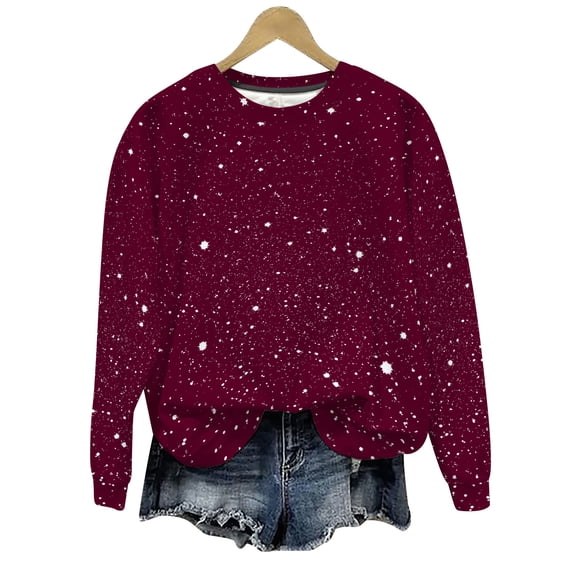 Sexlip Womens Star Print Sweatshirt Long Sleeve Round Neck Design Soft Fabric Relaxed Silhouette for Daily Use Pink S