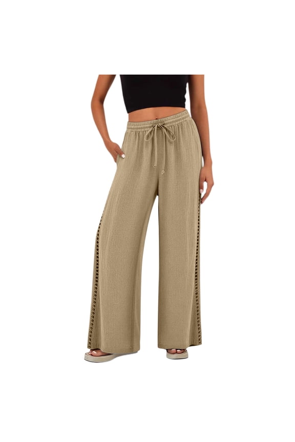 Womens Straight Leg Pants Spring Summer elastic waist tapered leg linen blend athletic wear breathable for summer outing Yellow XXL