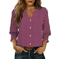 thumbnail image 1 of Sexlip Womens Striped Button Down Shirt 3/4 Sleeve Design Breathable Fabric Relaxed Silhouette for Casual Outings Purple S, 1 of 6