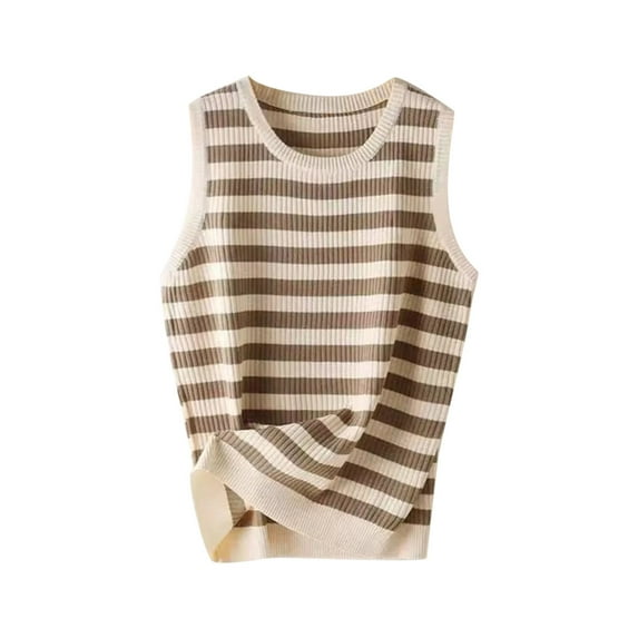Sexlip Womens Striped Crew Neck Casual Tank Top Breathable Lightweight Summer Outfit Yellow L