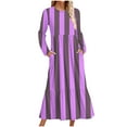 thumbnail image 1 of Sexlip Womens Striped Maxi Dress Long Sleeve Design Lightweight Fabric Relaxed Silhouette for Daily Errands Purple L, 1 of 4