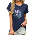 thumbnail image 1 of Sexlip Womens Swimsuit Set Abstract Floral Print Cover Up Design Crew Neck Short Sleeve Loose Silhouette Lightweight Fabric for Beach Vacations Purple M, 1 of 4