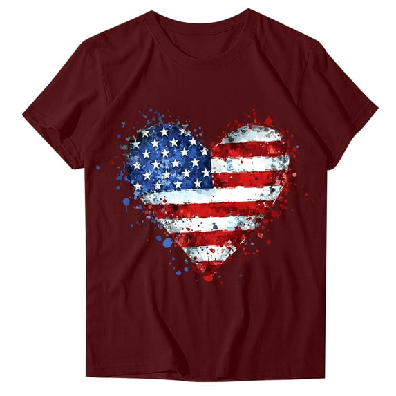 Sexlip Womens Swimsuit Set American Flag Heart Print Cover Up Design Crew Neck Short Sleeve Casual Silhouette Breathable Fabric for Casual Beach Days Red S