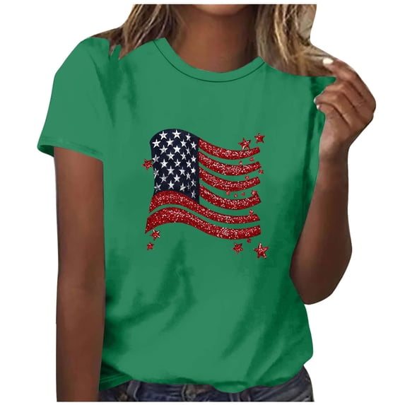 Sexlip Womens Swimsuit Set American Flag Print Cover Up Design Crew Neck Short Sleeve Loose Silhouette Lightweight Fabric for Beach Vacations Green XL
