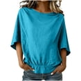 thumbnail image 1 of Sexlip Womens Swimsuit Set Boat Neck Batwing Sleeve Cover Up Design Waist Buckle Detail Loose Silhouette Sun Protection Fabric for Beach Wear Blue S, 1 of 9