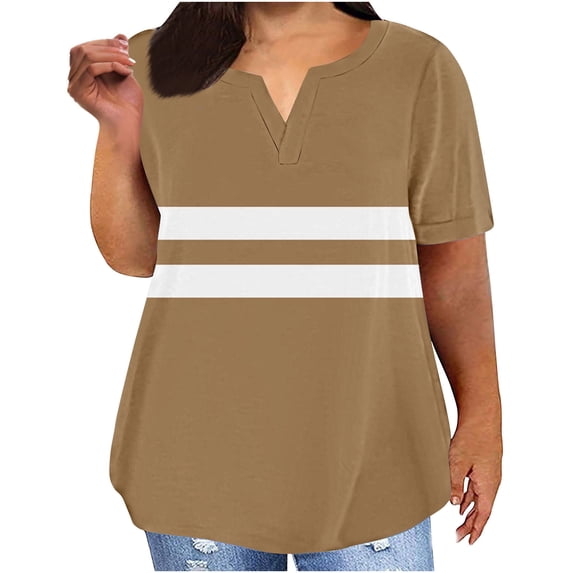 Sexlip Womens Swimsuit Set Chest Stripe Cover Up Design V Neck Short Sleeve Casual Silhouette Breathable Fabric for Casual Beach Days Brown XXXL