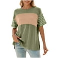 thumbnail image 1 of Sexlip Womens Swimsuit Set Color Block Stripe Cover Up Design Crew Neck Short Sleeve Peplum Silhouette Quick Dry Fabric for Beach Outings Green L, 1 of 4