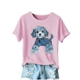 thumbnail image 1 of Sexlip Womens Swimsuit Set Denim Dog Print Cover Up Design Crew Neck Short Sleeve Loose Silhouette Sun Protection Fabric for Beach Wear Pink S, 1 of 4