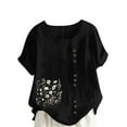 thumbnail image 1 of Sexlip Womens Swimsuit Set Dense Floral Embroidery Cover Up Design Asymmetric Hem Short Sleeve Loose Silhouette Breathable Fabric for Casual Beach Days Black XXXXL, 1 of 4