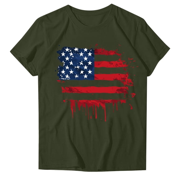 Sexlip Womens Swimsuit Set Dripping Flag Print Cover Up Design Crew Neck Short Sleeve Loose Silhouette Soft Fabric for Summer Water Activities Green S