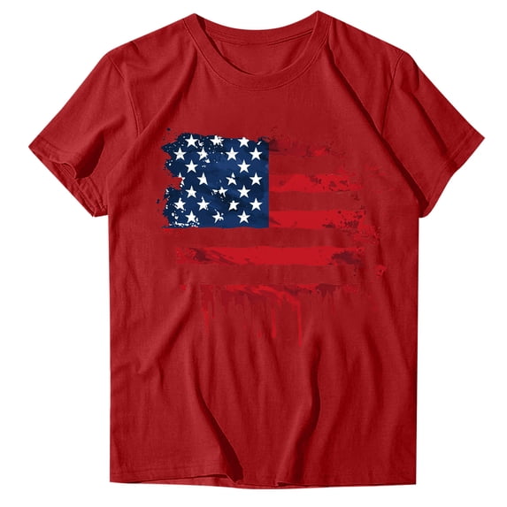 Sexlip Womens Swimsuit Set Dripping Flag Print Cover Up Design Crew Neck Short Sleeve Loose Silhouette Soft Fabric for Summer Water Activities Red S
