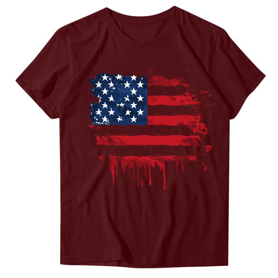 Sexlip Womens Swimsuit Set Dripping Flag Print Cover Up Design Crew Neck Short Sleeve Loose Silhouette Soft Fabric for Summer Water Activities Red XL