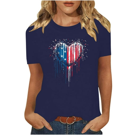 Sexlip Womens Swimsuit Set Dripping Heart Flag Print Cover Up Design Crew Neck Short Sleeve Casual Silhouette Lightweight Fabric for Beach Vacations Blue XL