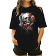 thumbnail image 1 of Sexlip Womens Swimsuit Set Dripping Rose Skull Print Cover Up Design Crew Neck Short Sleeve Casual Silhouette Breathable Fabric for Casual Beach Days Black XXXXL, 1 of 4