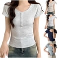thumbnail image 1 of Sexlip Womens Swimsuit Set Half Button Ruched Cover Up Design Short Sleeve Form Fitting Silhouette Quick Dry Fabric for Beach Outings Gray L, 1 of 3